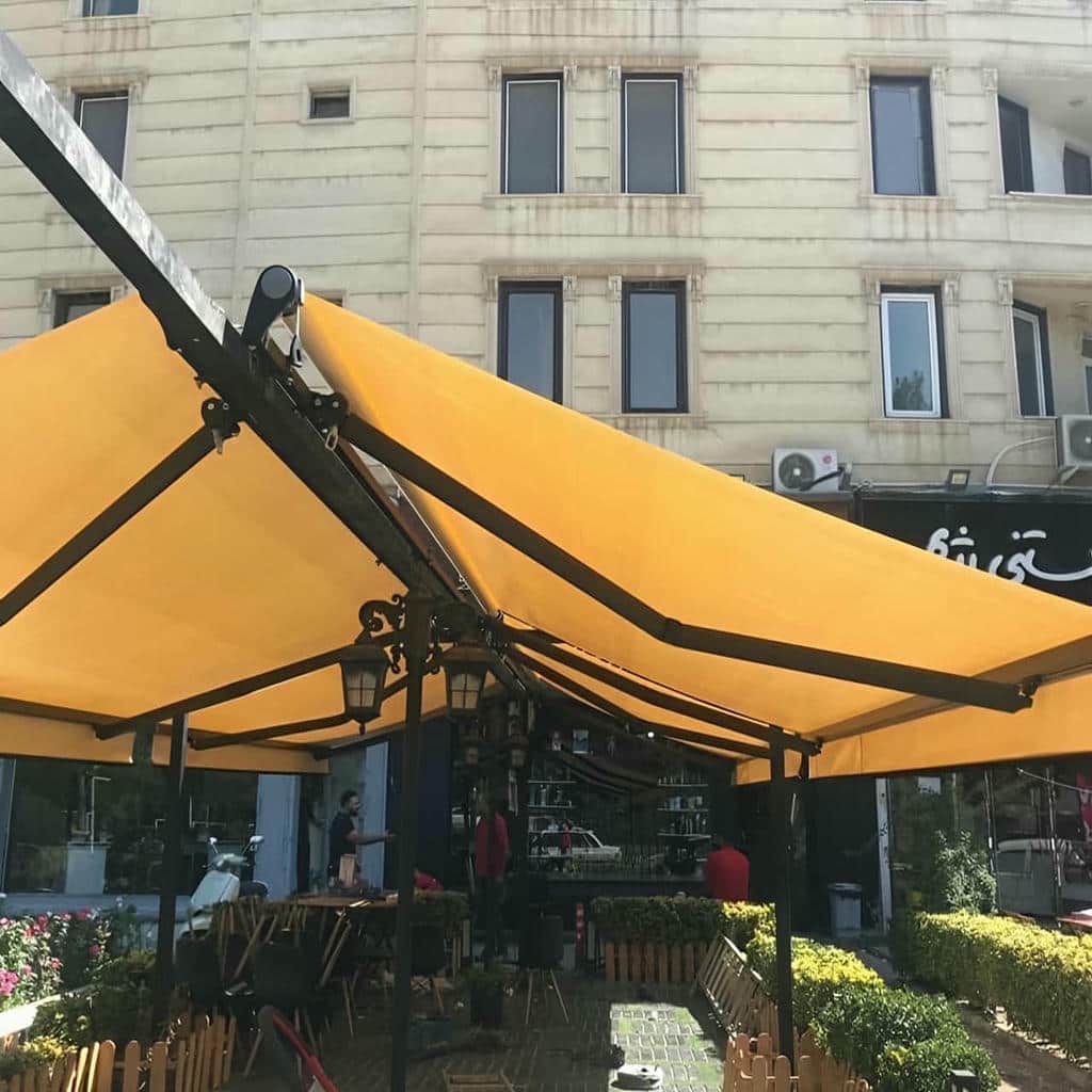 سایبان برقی جمع شونده حیاط با آبرو استاندارد سایبان برقی جمع شونده حیاط با آبرو استاندارد