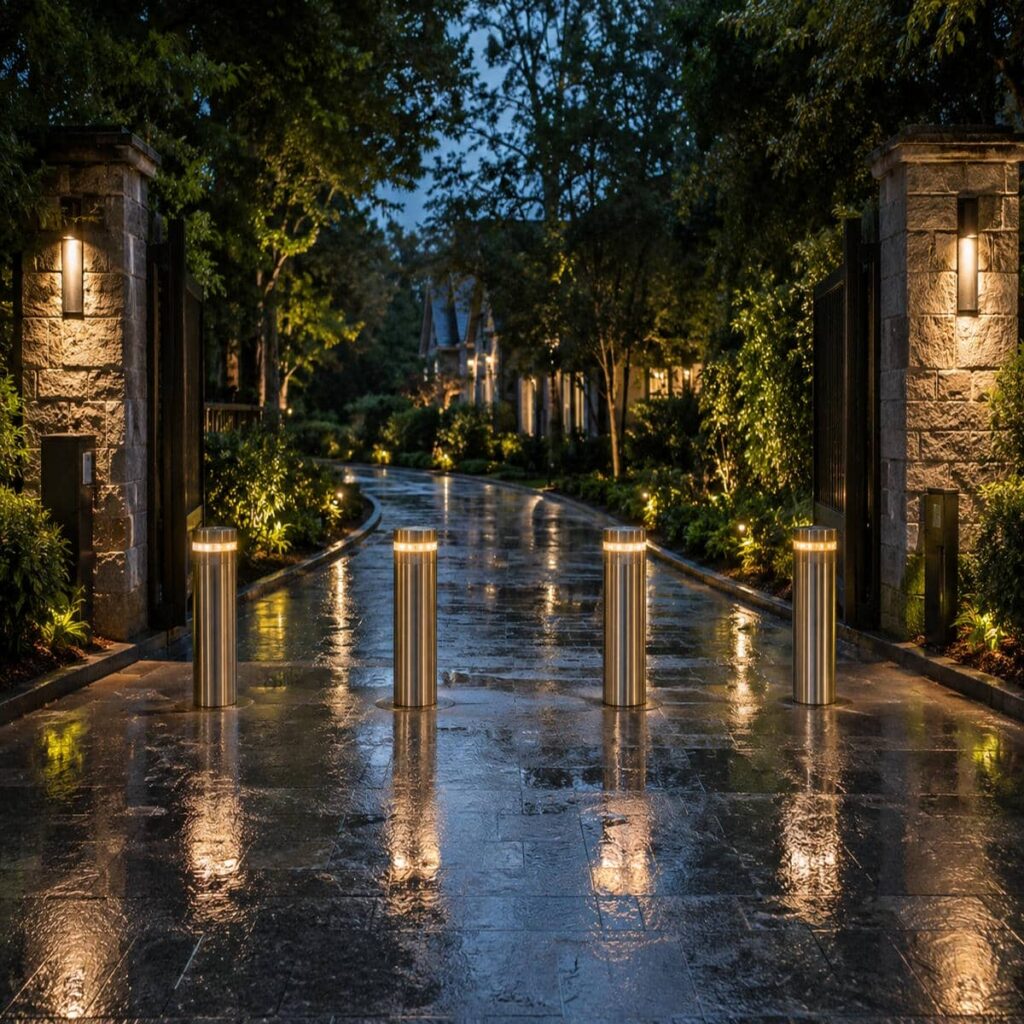 اجرای راهبند ورودی شهرک مسکونی با فونداسیون دقیق و کابل‌کشی ایمن