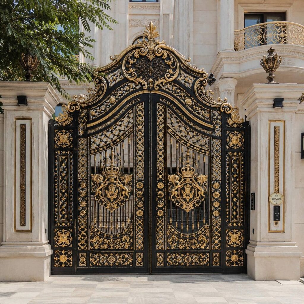 خرید درب حیاط مشکی طلایی با رنگ و مدل سفارشی