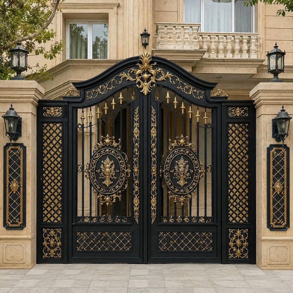 سفارش اختصاصی درب مشکی طلایی با جزئیات کنترل‌شده