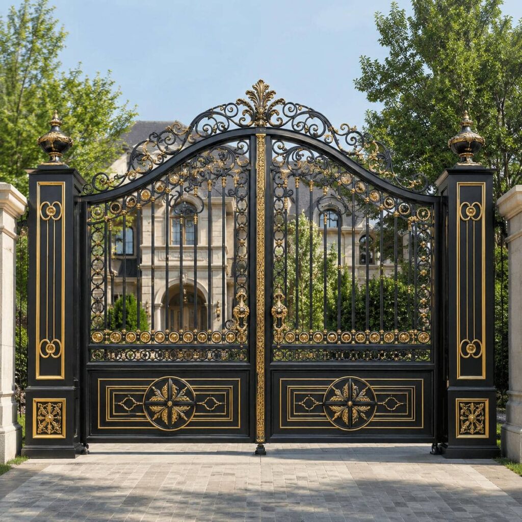ساخت درب ویلایی مشکی طلایی برای ورودی لوکس ویلا