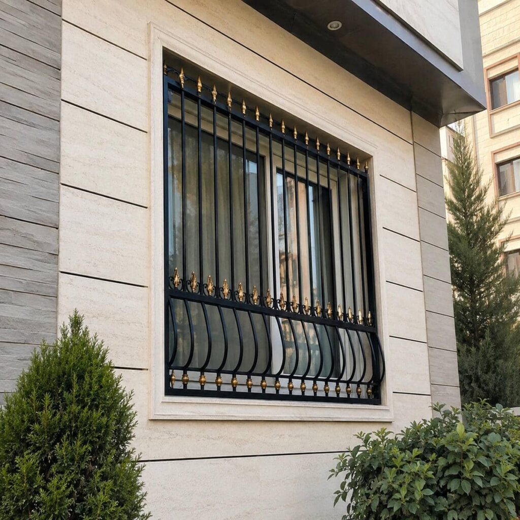 خرید حفاظ پنجره مشکی طلایی نما با اندازه‌گیری دقیق دهانه
